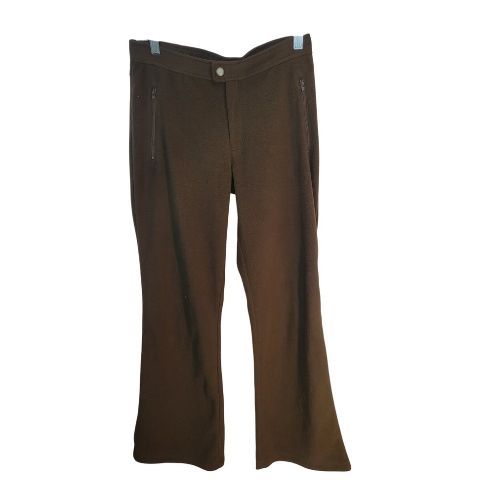 Athleta Brown Fleece Zip Pockets Flat Front Bootcut Pants Women's Size Small